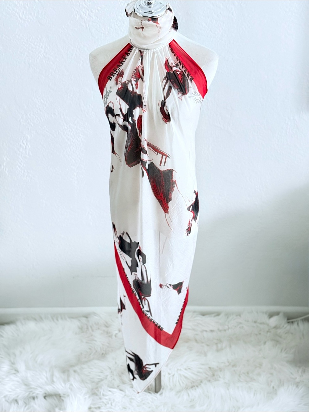 Rare Editorial VTG AB/SOUL Italy Silk Y2K Graphic Halter Dress Tunic Euro-Chic - Picture 1 of 16